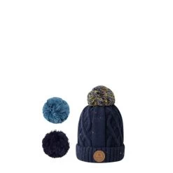 Cabaïa Bonnet Enfant 4-6 Ans Avec 3 Pompons Interchangeables Jus De Pomme Navy