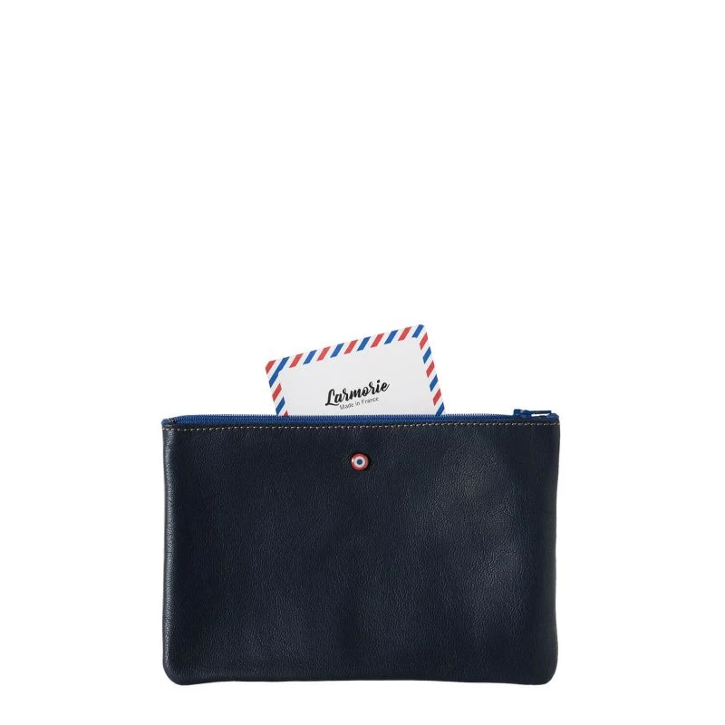 Pochette Camille En Cuir UpCyclé 21 Cm Lune Bleue 2 Pochette Camille En Cuir UpCyclé 21 Cm Lune Bleue – Image 2